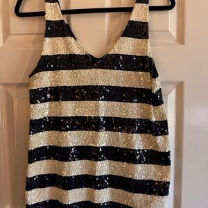J Crew Sequin Striped Tank Top-Navy/Cream